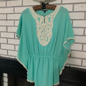 Teal poncho top
